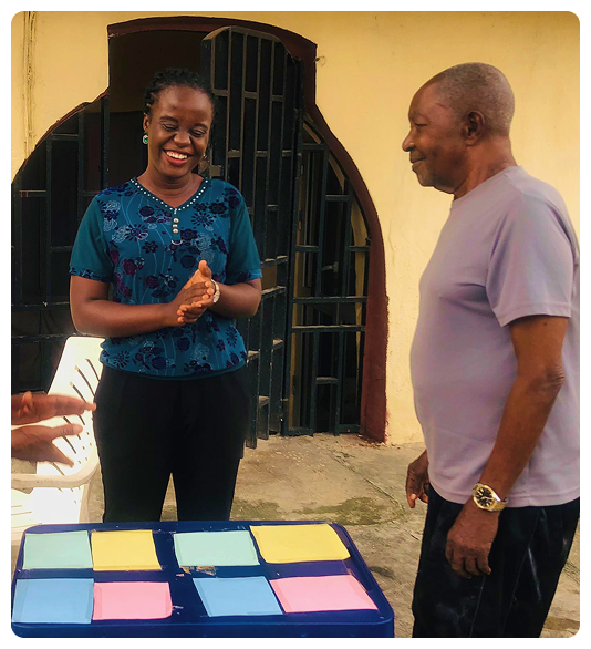 Community members with colorful cards